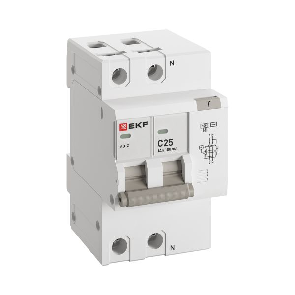 Автоматический выключатель дифференциального тока АД-2 2Р 25А характеристика C 100мА тип АС электронный 6кА PROXIMA EKF