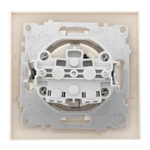 Валенсия розетка 1-местная с/з 16А кремовая с крышкой и защ. штор. EKF