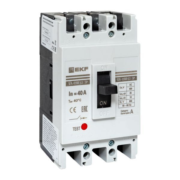 Выключатель автоматический в литом корпусе ВА-99М 63/40А 3P 10In 50кА с термомагнитным расцепителем EKF