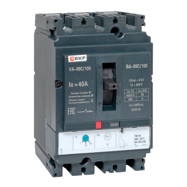Выключатель автоматический в литом корпусе ВА-99C 100/40А 3P 35кА с термомагнитным расцепителем EKF