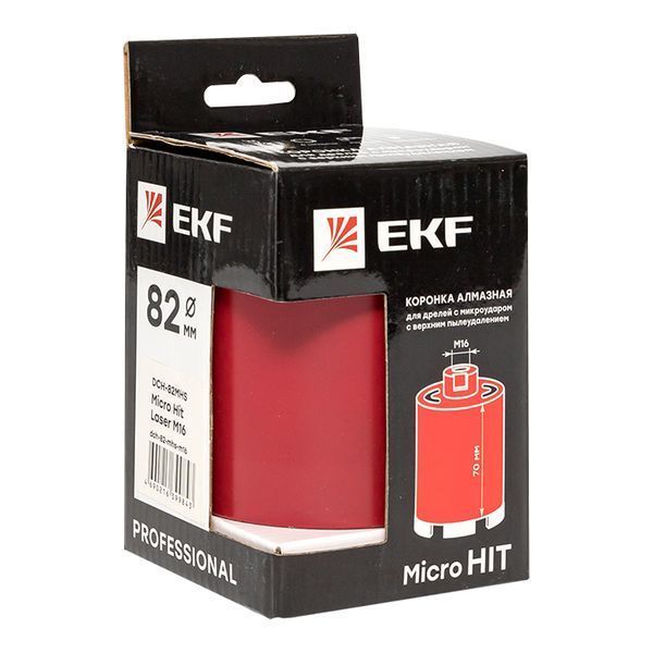 Коронка алмазная для дрелей с микроударом (верхнее пылеудаление) DCH-82MHS Micro Hit Laser M16 EKF Professional