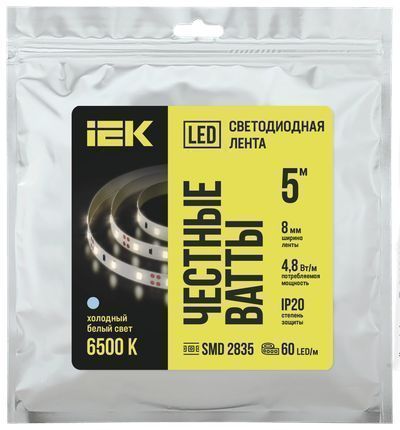 IEK Лента  IP20 12V  4.8Вт/м 6500К LSR-2835W60-4,8-IP20-12В  LED 5м