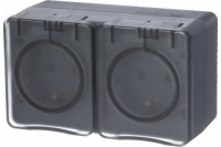 Двойная розетка 2Р+Е со шторками открытой установки 16А 250В IP54 SE AtlasDesign Profi54, антрацит