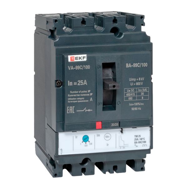 Выключатель автоматический в литом корпусе ВА-99C 100/25А 3P 35кА с термомагнитным расцепителем EKF