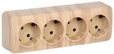 GLORY Розетка 4-местная для открытой установки с заземлением без защитных шторок 16А РС24-3-ХС сосна IEK