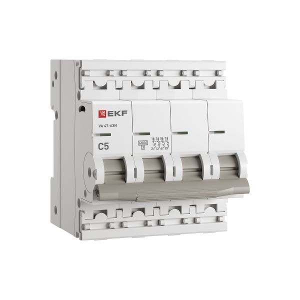 Автоматический выключатель 4P 5А (C) 6кА ВА 47-63N PROxima EKF