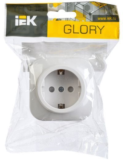 GLORY Розетка 1-местная для открытой установки с заземлением с защитными шторками 16А РСш20-3-ХБ белый IEK