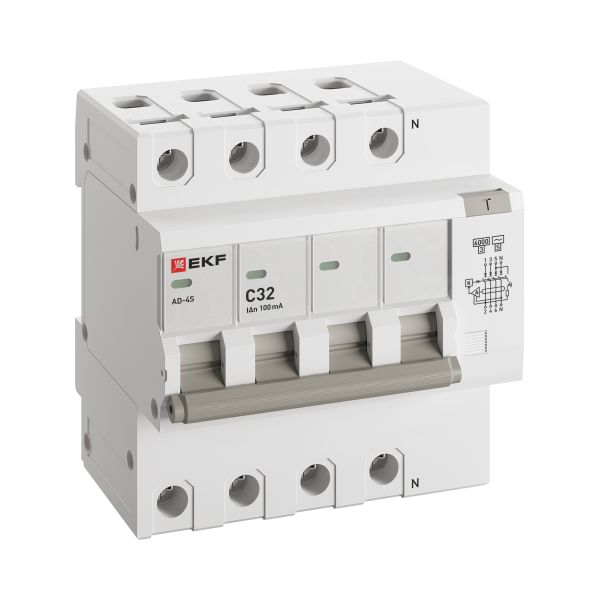 Автоматический выключатель дифференциального тока АД-4 4P (S) 32А характеристика C 100мА тип АС электронный селективный 6кА PROXIMA EKF