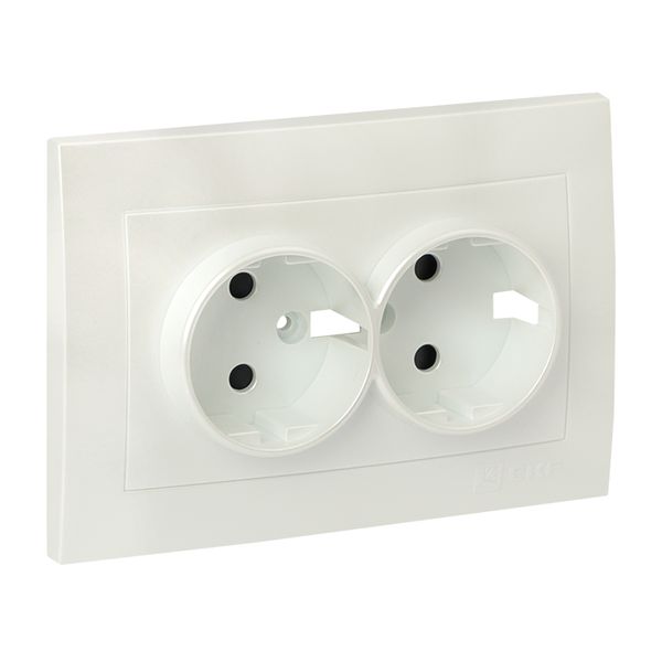 Валенсия лицевая панель розетки 2-местной с/з 16А жемчуг с защ. штор. EKF