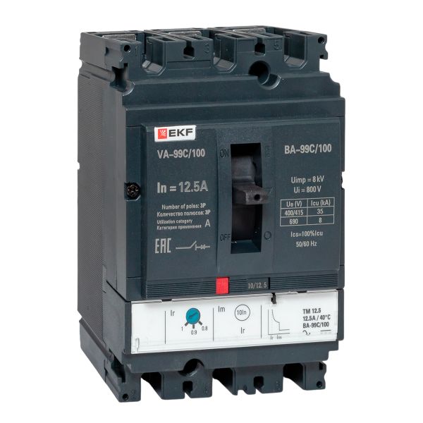 Выключатель автоматический в литом корпусе ВА-99C 100/12.5А 3P 35кА с термомагнитным расцепителем EKF