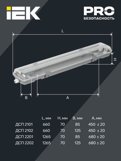 Светильник ДСП 2101 под светодиодную лампу 1хT8 600мм IP65 IEK