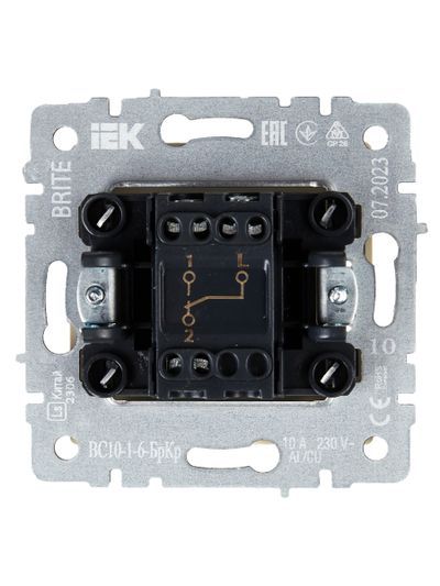 BRITE Выключатель 1-клавишный проходной 10А ВС10-1-6-БрКр бежевый IEK