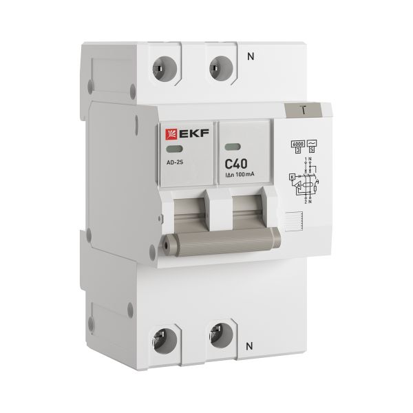 Автоматический выключатель дифференциального тока АД-2 2Р (S) 40А характеристика C 100мА тип АС электронный селективный 6кА PROXIMA EKF