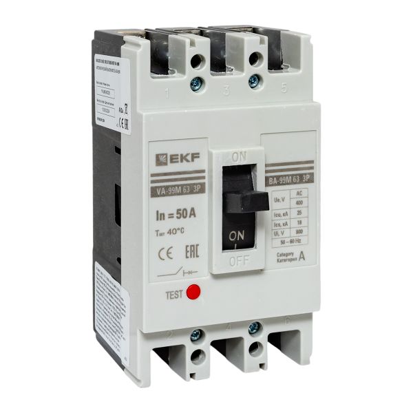 Выключатель автоматический в литом корпусе ВА-99М 63/50А 3P 10In 25кА с термомагнитным расцепителем EKF