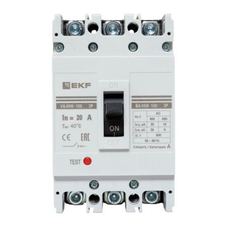 Выключатель автоматический в литом корпусе ВА-99М 100/20А 3P 10In 35кА с термомагнитным расцепителем EKF