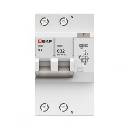 Автоматический выключатель дифференциального тока АД-2 2Р 32А характеристика C 100мА тип АС электронный 6кА PROXIMA EKF
