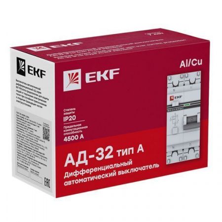 Автоматический выключатель дифференциального тока АД-32 1P+N 25А характеристика C 30мА тип A электронный 4,5кА PROXIMA EKF