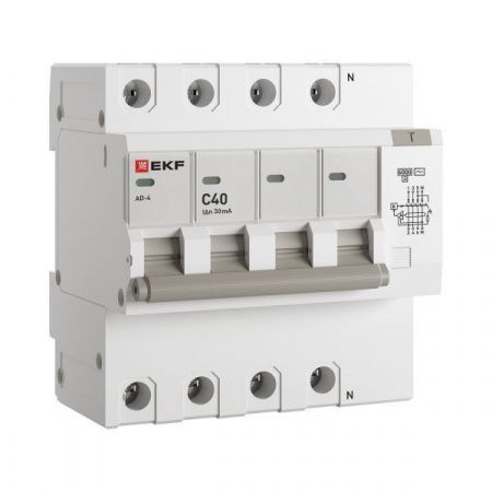 Автоматический выключатель дифференциального тока АД-4 4P 40А характеристика C 30мА тип АС электронный 6кА PROXIMA EKF