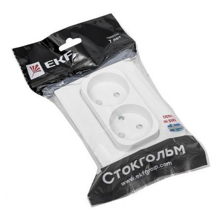 Стокгольм Розетка 2-местная б/з 10А автоматические клеммы белая с защ. штор. EKF PROxima