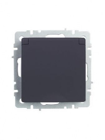 BRITE Розетка 1-местная с заземлением с защитными шторками и крышкой 16А IP44 РСбш10-3-44-БрГ графит IEK