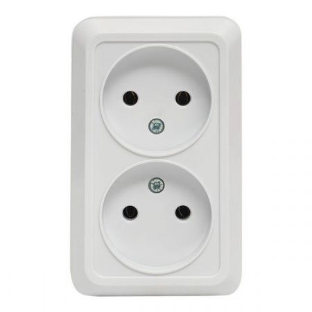 Рим Розетка 2-местная 10А без заземления белая EKF