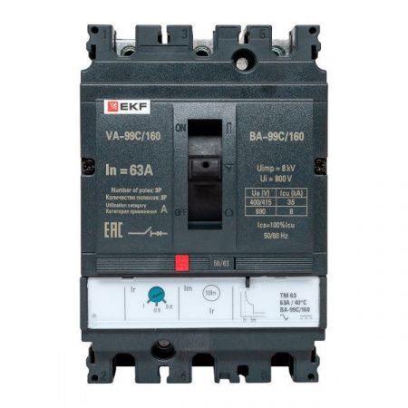 Выключатель автоматический в литом корпусе ВА-99C 160/63А 3P 35кА с термомагнитным расцепителем EKF