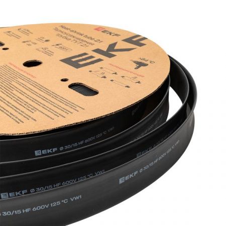 Термоусаживаемая трубка ТУТ нг 30/15 черная рулон EKF PROxima