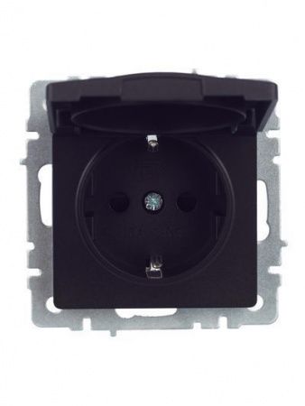 BRITE Розетка 1-местная с заземлением с защитными шторками и крышкой 16А IP44 РСбш10-3-44-БрЧ черный IEK
