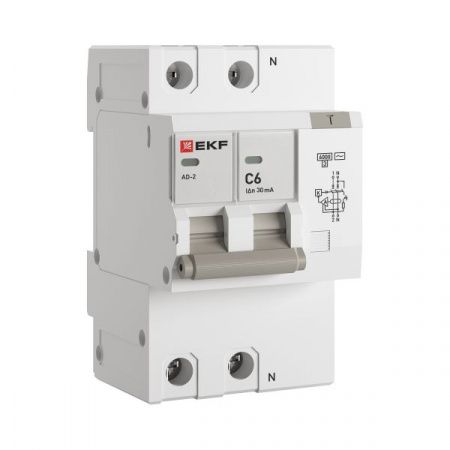 Автоматический выключатель дифференциального тока АД-2 2Р 6А характеристика C 30мА тип АС электронный 6кА PROXIMA EKF