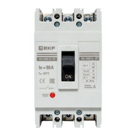 Выключатель автоматический в литом корпусе ВА-99М 63/50А 3P 10In 25кА с термомагнитным расцепителем EKF