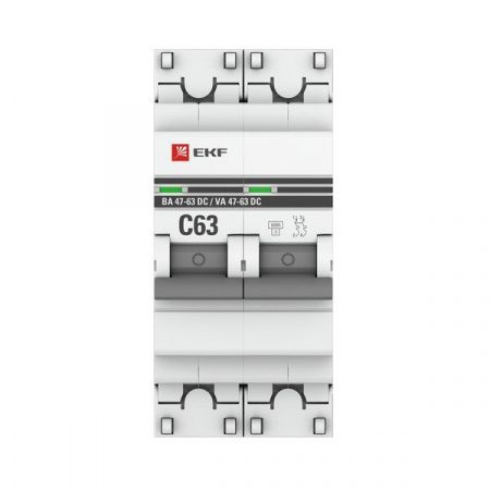 Автоматический выключатель ВА 47-63 DC 2P 63А (C) 6кА EKF PROXIMA