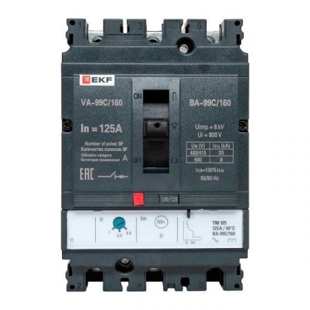 Выключатель автоматический в литом корпусе ВА-99C 160/125А 3P 35кА с термомагнитным расцепителем EKF