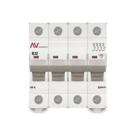 Выключатель автоматический AV-6 4P 32A (B) 6kA EKF AVERES