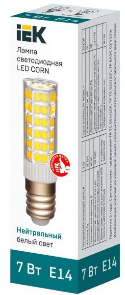 Лампа светодиодная CORN 7Вт капсула 4000К E14 230В керамика IEK LLE-CORN-7-230-40-E14
