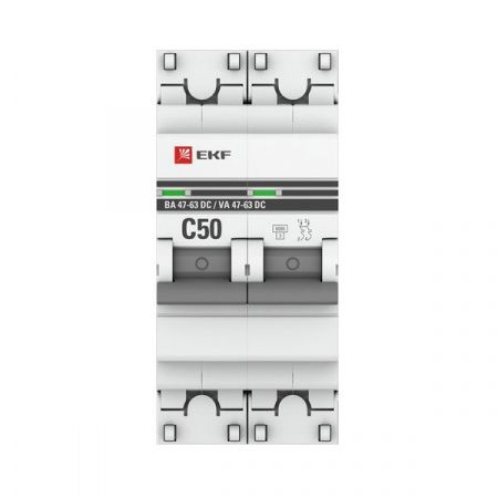 Автоматический выключатель ВА 47-63 DC 2P 50А (C) 6кА EKF PROXIMA