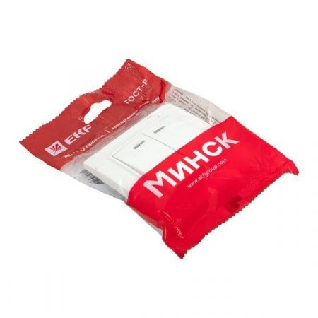 Минск Выключатель 2-клавишный СП с индикатором,10А, белый EKF Basic