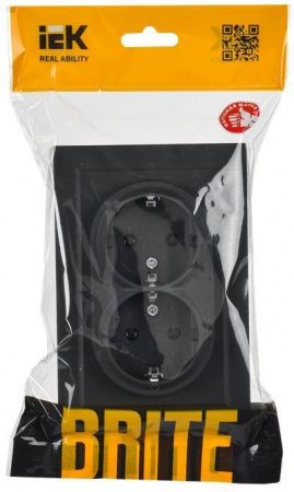 BRITE Розетка 2-местная с заземлением без защитных шторок 16А в сборе РС12-3-БрГ графит IEK