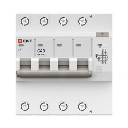 Автоматический выключатель дифференциального тока АД-4 4P 40А характеристика C 30мА тип АС электронный 6кА PROXIMA EKF